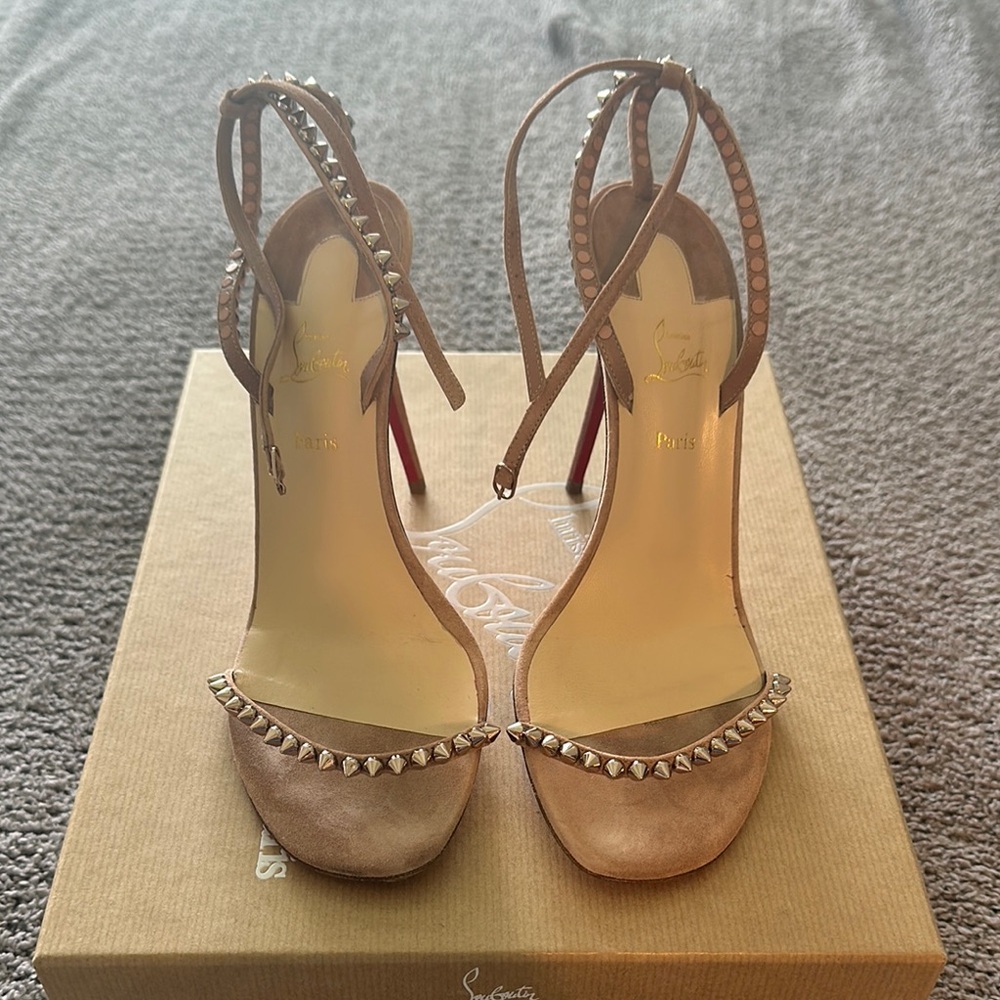 Christian Louboutin So Me 100mm Strappy Sandals in Courtisane/PK Bronze